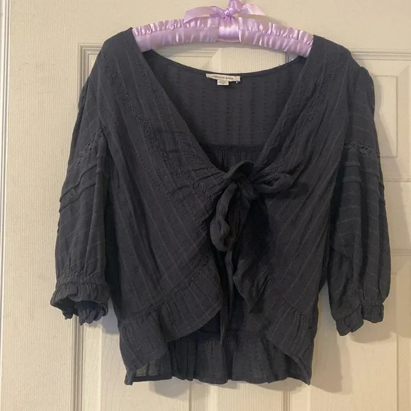 Black tie front blouse - Picture 2 of 4